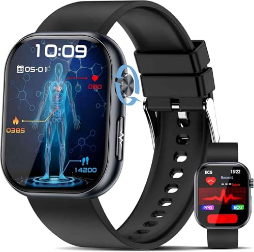 YUPENG Relógio inteligente com /Pressão arterial/ECG/HRV, 1,96" AMOLED Saúde Smartwatch com ácido úrico/lípido/SpO2/BMI/fadiga/temperatura corporal para and roid iOS