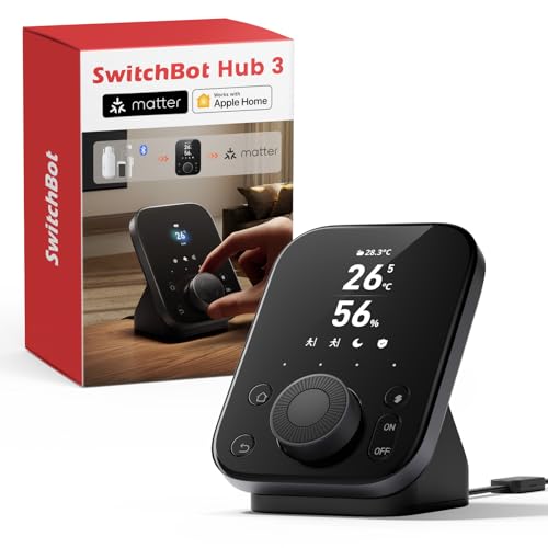 Concentrador doméstico inteligente SwitchBot Hub 3 comp. Matter. Controlo remoto IR e Bluetooth, funciona como termómetro e higrómetro Wi-Fi. Compatível com Alexa, Apple HomeKit, Google Home e IFTTT.