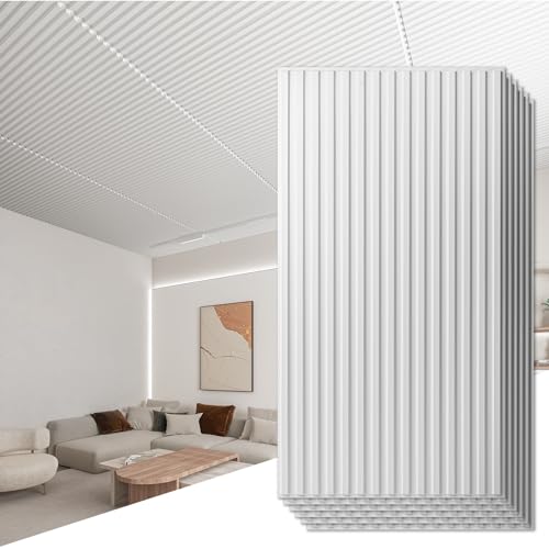 Art3d 6 peças 3D painéis de parede PVC azulejos de teto design de fitas decoração da parede interior 120 x 60 cm (2 x 4 FT) decorações suspensas azulejos de teto branco 4,4 newskill