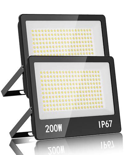 HAPYLUMI Focos LED para exterior, 200 W, 2 peças 20000LM 6500 K branco frio, projetor IP67 impermeável, luz de segurança para terraço, jardim, pátio