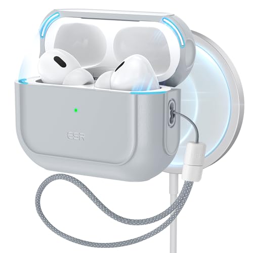 ESR Capa para AirPods Pro 2/1(2023/2022/2019), compatível com AirPods Pro 2(USB-C/Lightning Cable), compatível com MagSafe, proteção contra quedas, tampa magnética, série Orbit, cinzento