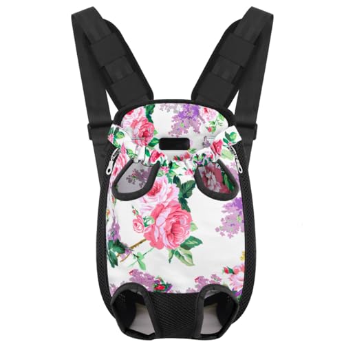 Mochila de cão - bolsa dianteira ajustável Pet Front Cat Dog Carrier Backpack/pernas fora & fácil de ajustar para viajar/caminhadas / campismo, tamanho XL, flores