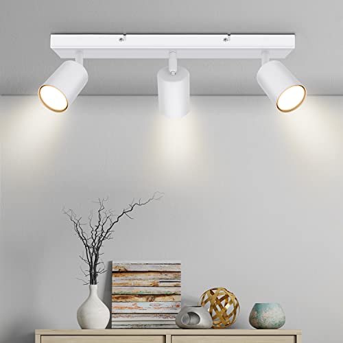 Kambo Candeeiro de teto holofotes branco, 3 focos de teto GU10, 3 focos LED interior teto, apliques de metal teto holofotes giratórios para quarto de corrida, sem lâmpada máxima 50 W