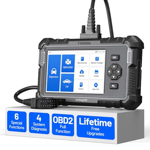 TOPDON ArtiDiag500 2024 Ferramenta de diagnóstico OBD2 para transmissão de motor ABS SRS, 6 funções de serviço (óleo/SAS/ETS/TPMS/travão), apaga códigos OBD2 completos, atualização gratuita ita