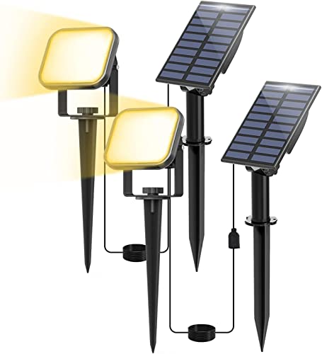 NATPOW Foco solar exterior para jardim, luzes LED exteriores solares 2 em 1, luz solar e jardim impermeável IP65, holofote solar auto-ON/OFF para árvores, pátio, trilho de jardim (3000 K)
