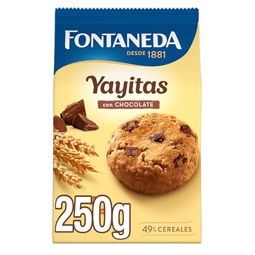 Fontaneda Yayitas Bolachas com pepitas de chocolate e cacau, deliciosas e crocantes, 250 g