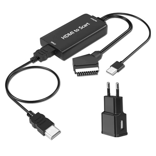 AMANKA HDMI para SCART Conversor, 1080P adaptador HDMI para Euroconector suporte Scaler HD vídeo composto adaptador de áudio estéreo CVBS sinal para Sky HD BLU Ray DVD TV PS3