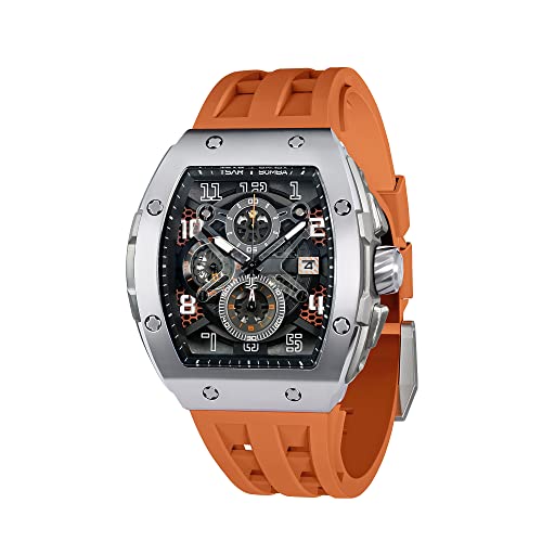 TSAR BOMBA Relojes Hombre Tonel Lujo Reloj de Pulsera Cristal Zafiro Movimiento Japonés Impermeables 50M Luminoso Fecha Esqueleto Cuadrados Analogico Deportivo Cronógrafo Reloj de Hombre