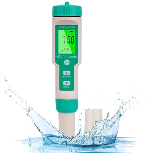 Flintronic Medidor de PH, 4 em 1 PH/TDS/EC/Temperatura testador de qualidade da água, ecrã LCD com retroiluminação verde testador de qualidade da água, para aquários/hidroponia/piscina - verde