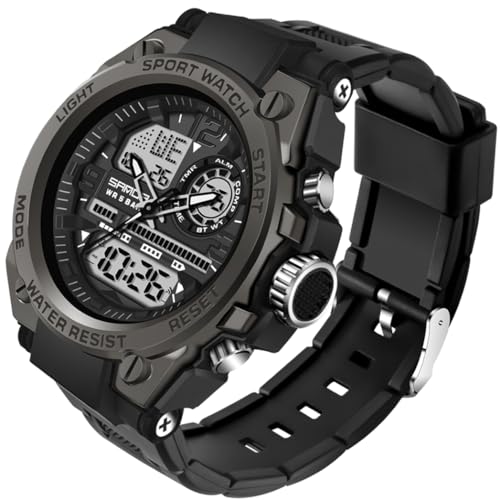 PINIDOUS Relógios homem relógios desporto digital homem, ecrã digital analógico relógios com alarme impermeável, cronómetro, campainha horária, relógios militares multifuncionais