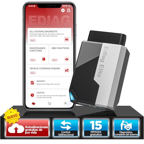 KINGBOLEN EDIAG Elite OBD2 Diagnóstico, Bluetooth Diagnóstico de carro multimarca, diagnóstico de todos os sistemas, 15 serviços de reset, teste ativo, para Android e iPhone, atualizações gratuitas