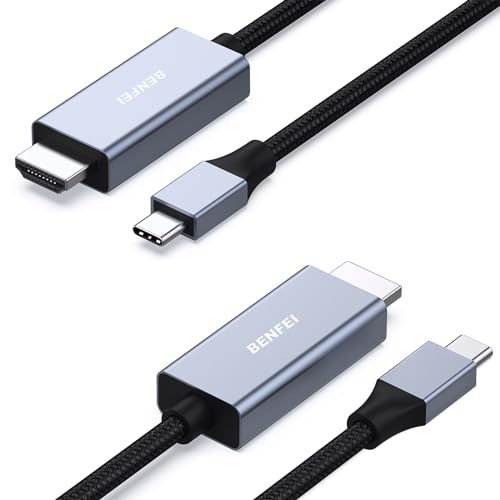 BENFEI Cabos USB C a HDMI de 1,8 m [4 K@60 Hz, capa de alumínio, trança de nylon], Thunderbolt 3/4, compatível com iPhone 15 Pro/Max, MacBook Pro/Air 2023, iPad Pro-pacote de 2