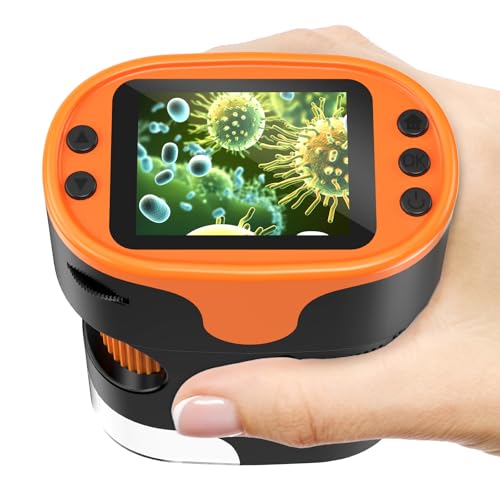 Microscópio digital portátil 1000X para crianças, ecrã 4K de 2,0", eletrónico, recarregável, com kit de porta-objetos, capa de EVA, mini microscópio de bolso, presente educativo para 4 a 12 anos