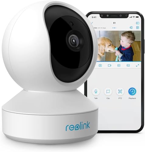 Reolink 2 K Câmara de vigilância WiFi interior, 355 ° Pan/50 ° Tilt, câmara de vigilância de bebé com visão noturna, deteção de humano/animal de estimação, áudio bi-direcional, suporta cartão SD,