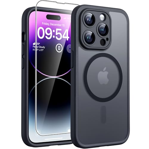 TOCOL Capa para iPhone 14 Pro, capa magnética para iPhone 14 Pro de 6,1 polegadas [proteção lente câmera] [proteção militar] translúcida mate traseira, titânio preto