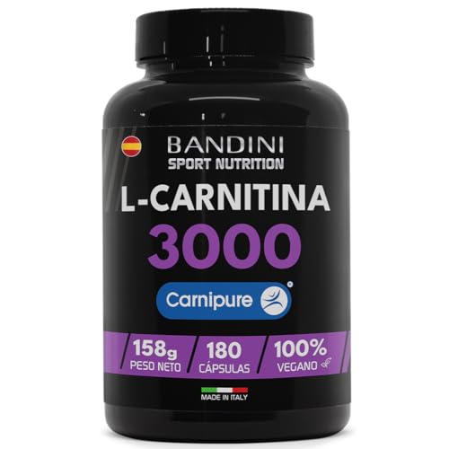 Bandini® L-carnitina 3000, 180 cápsulas, arnetina altamente dosada, suplemento desportivo com L carnitina tartarato, pura arnitin de alta absorção e biodisponibilidade, sem aditivos e 100% vegan