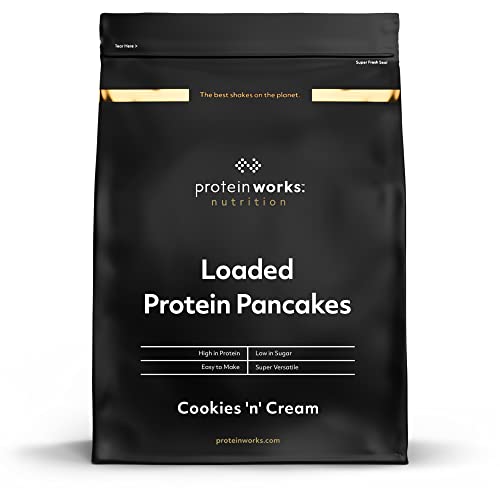 THE PROTEIN WORKS Loaded Tortitas profissionais alto em proteínas, baixo Ig, mistura de três proteínas, cookies 'n' Cream | 500 g