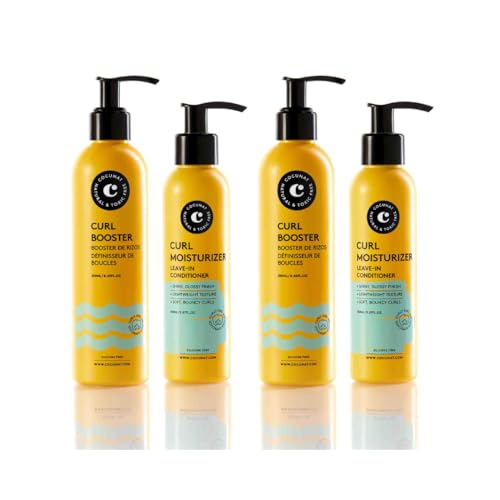 COCUNAT - Embalagem de 2 métodos curly - caracóis perfeitos em 2 etapas - Moisturizer Leave-in + Curl Booster - Hidrata, Nutre, Fortalece, Elimina o frizz e desembaraça, 250 ml + 150 ml