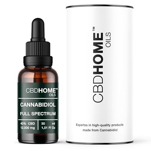 CBD HOME Oil Óleo CBD 40% Full Spectrum - 30 ml, FORTE - 12000 mg - Bases ecológicas de óleo de coco e cânhamo - Enriquecido com 40% CBD espectro completo e ômega 3-6-9, fabricado na UE