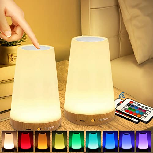 Taipow Candeeiro de mesa de cabeceira com controlo remoto e tátil, luz noturna infantil para crianças bebé, candeeiro LED cores recarregáveis para quarto quarto