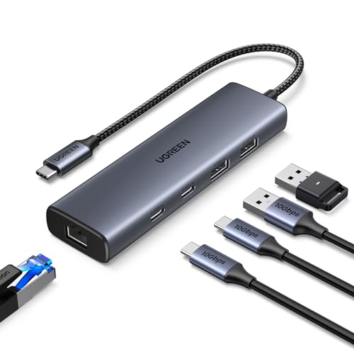 UGREEN Hub USB C para Ethernet 6 em 1, 1000 Mbps adaptador LAN para Thunderbolt 3 Type C 10 Gbps, compatível com iPhone 16 Plus Pro MAX 15 MacBook Pro Air M2 iMac iPad DELL XPS Xiaomi Mi13 Galaxy SS.