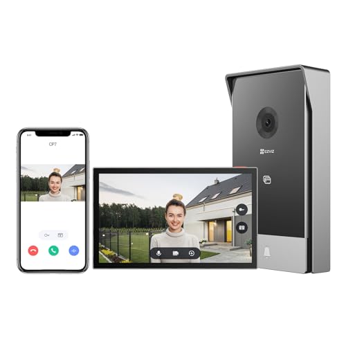 EZVIZ 2 K Video Porta-redes campainha sistema intercomunicador, monitor de toque a cores, 2 fios, desbloqueio remoto, visão noturna, deteção de movimento humano, suporta Wi-Fi 2,4/5 GHz, CP7
