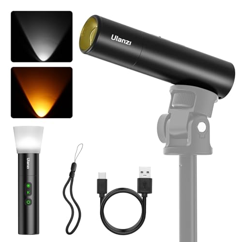 Ulanzi LM07 Lanterna de fotografia LED bicolor 2000K-5500K, luz portátil recarregável com bateria de 2000 mAh, brilho e tamanho do feixe ajustáveis, de uso duplo, para campismo e caminhadas