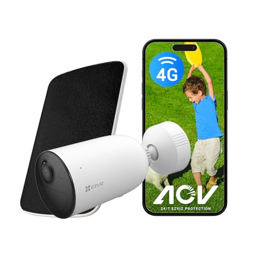 EZVIZ CB3 Kit 4G Câmara de vigilância exterior 2K com bateria recarregável 5200 mAh, modo AOV, deteção de pessoa/veículo, visão noturna em cores, áudio bidirecional, defesa ativa