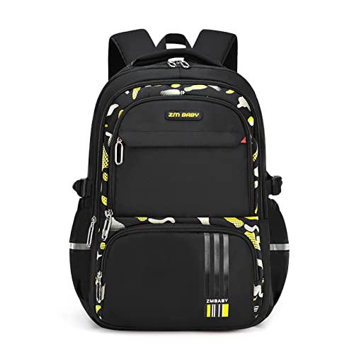 Amythe Mochila escolar para adolescentes crianças, mochila escola de nylon para crianças mochilas escolares para primária e secundária de graus 3 a 9, mochila informal grande, Preto-amarelo, Mochilas