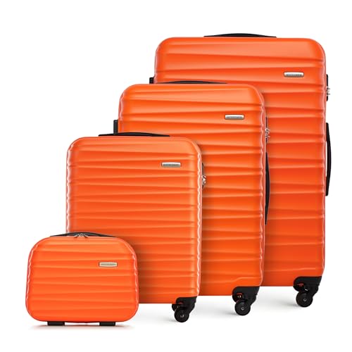WITTCHEN Mala de viagem bagagem de mão mala de cabine mala de ABS com 4 rodas giratórias fechadura de combinação alça telescópica Groove Line tamanho S, Laranja, Conjunto de 4 malas, Conjunto 4 malas