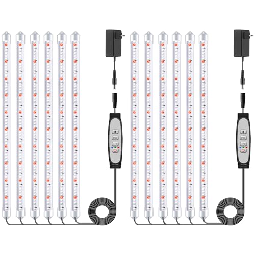 2 pacotes 6 barras de luz para cultivo de plantas, candeeiro de luz solar de espectro completo com temporizador 6/12/18 H, 5 níveis reguláveis para suculentas, prateleira para plantas, sob armário