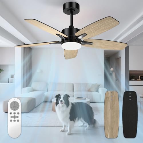 Mefine Ventoinha de teto com luz e controlo remoto, 106 cm silencioso ventilador de teto com lâmpada LED para quarto sala de estar, 5 pás, temporizador, reversível DC motor