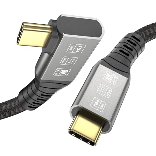 ConnBull Cabo Thunderbolt 4 ângulo reto 40 Gbps compatível com Thunderbolt 3/USB4, 8 K@60Hz, carregamento de 100 W para iPhone 15/15 Plus/iPhone 15 Pro Max, MacBook (1,2 m)