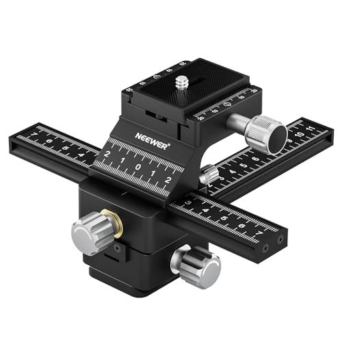 NEEWER Trilho de foco macro de 4 vias com placa de libertação rápida para tipo arca, rosca de 1/4" para fotografia macro e primeiros planos, compatível com Canon Nikon Fujifilm Sony DSLR câmara