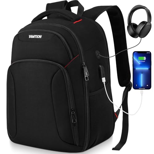 YAMTION Mochila de viaje grande con compartimento para portátil, mochila para portátil compatible con TSA con puerto de carga USB, bolsa para portátil, mochila de trabajo de negocios