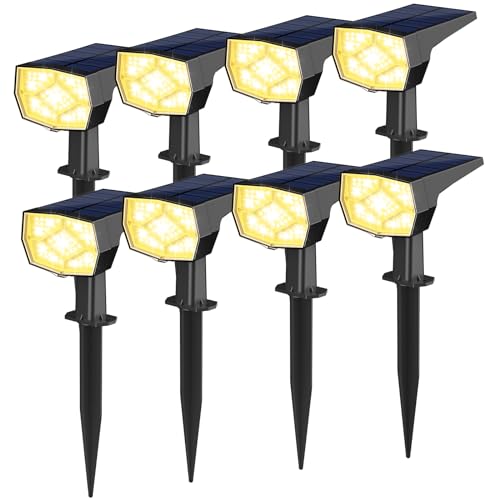 VOLISUN 8 peças holofotes solares exteriores, 64 LED luzes solares exteriores, 3 modos IP65, candeeiros de jardim impermeáveis para jardim, pátios, caminhos (branco quente)