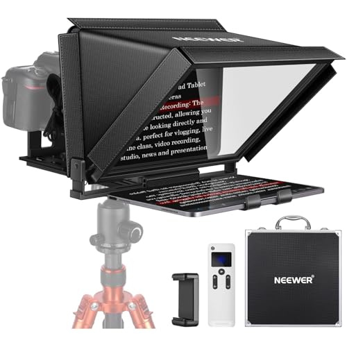 NEEWER X12 Teleprompter de liga de alumínio com controlo remoto RT-110 e aplicação, compatível com iPad, tablets iOS/Android, smartphones, câmaras DSLR.