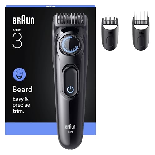 Braun Aparador de barba série 3 BT3520, barbeiro recarregável, 3 acessórios de barbear, lâmina de corte ultra afiada, 50 min de automonomia, 40 comprimentos, preto/azul