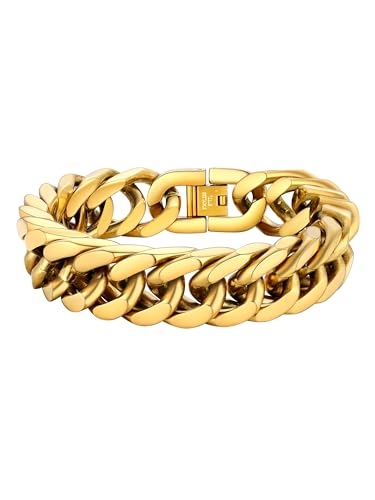 PROSTEEL Pulseira corrente cubana de aço inoxidável para homens mulheres, prateado dourado preto, pulseira de metal ligações 8 mm / 12 mm / 17 mm de largura, 19 cm / 21 cm / 23 cm de comprimento