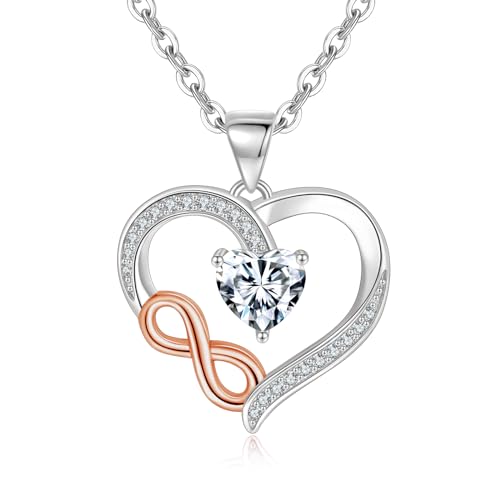Tusuzik Colar de mulher colar infinito prata de lei 925 colar ajustável com 5 A branco / vermelho zircónio cúbico, jóias para mulher, Natal Dia dos Namorados presente de aniversário