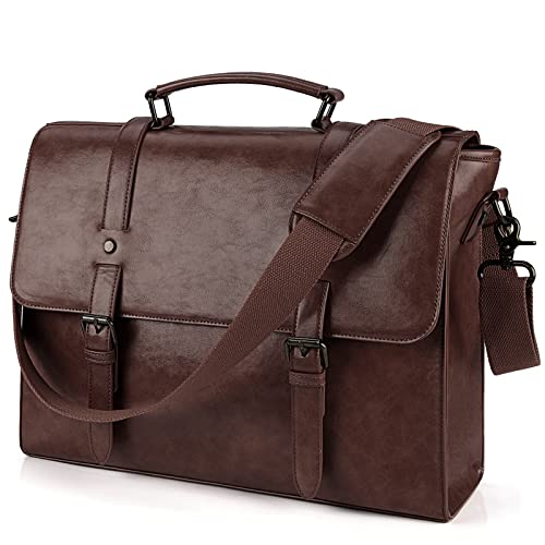 Lubardy Mala de tiracolo homem mala portátil 15,6 polegadas impermeável mala de mensageiro couro PU vintage mala de trabalho negócios escola