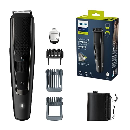 Philips Aparador de barba série 5000 homem, barbeeiro, 40 comprimentos, resistente à água, lâminas de aço, 90 min de uso, com e sem cabo, recarregável, aparador de precisão, capa, BT5515/75