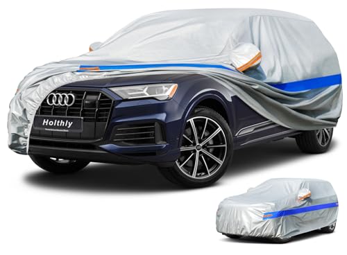 Holthly Capa de carro SUV exterior impermeável, cobertura de carro 4 x 4 de 10 camadas, cobertura de carro protetor de sol, capa para carro adequada para Audi Q7, BMW X5, Mercedes GLE, Porsche
