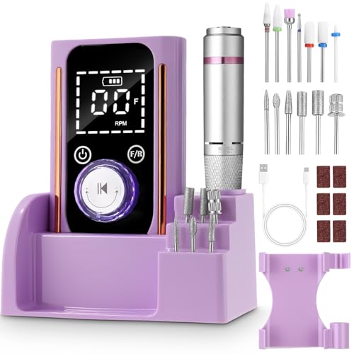 Gorno profissional para unhas, 45000 Rpm lima elétrico unhas, portátil recarregável torno unhas, prego de unhas com 13 brocas unhas, lima unhas elétrica para gel ou acrílico, torno manicure
