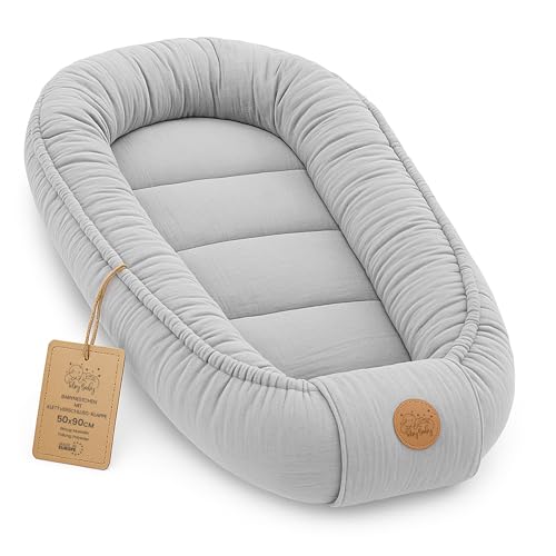 Muselina ninho bebé recém-nascido 90 x 50 cm, casulo de colecho redutor berço algodão cuco ideal para gôndola moisés e viagem perfeita para meninos e meninas cinzento