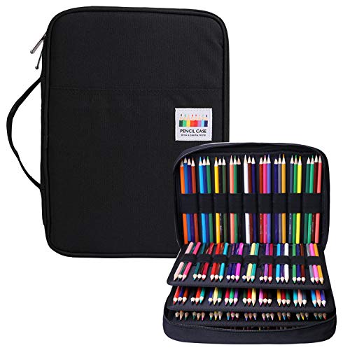 BOMKEE 220 Ranhuras estojo de lápis de cor, impermeável bolsa para desenhar, pintura, armazenamento de papelaria multicamada canetas de gel organizador