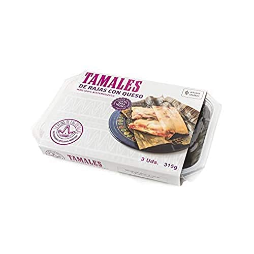 La Reina de las Tortillas - Líder europeu em gastronomia artesanal mexicana. Tamales de rajas com queijo. Pronto para servir. Milho 100% nixtamilizado. Adequado para celíacos. 3 unidades. Validade 4