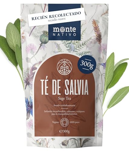 Té de salvia Monte Nativo (300 g) - 100% puro y natural, sin aditivos - Hojas de salvia como infusión o regalo - Té de hierbas aromático - Té de frutas - Té Caliente o Té frío