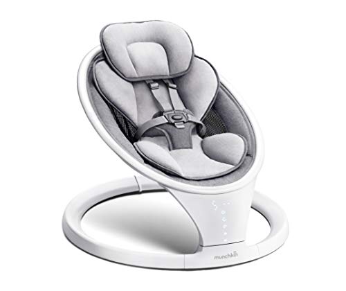 Munchkin Rede elétrica, cadeira de baloiço para bebé e recém-nascido com Bluetooth, cadeira portátil, com movimento e som, cinzento/branco