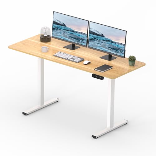 SANODESK Mesa de trabalho ergonómica elevada 120 x 60 cm com placa inteira, bloqueio infantil integrado, configuração de altura com memória, mesa de trabalho ergonómica para escritório ou casa (ácer)